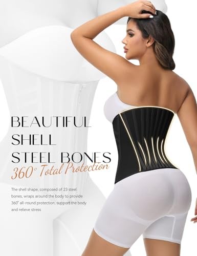 SHAPSHE Waist Trainer for Women Tummy Control Corset Cincher Hourglass Sport Workout Body Shaper Belly Belt Hook Black S - Image 3