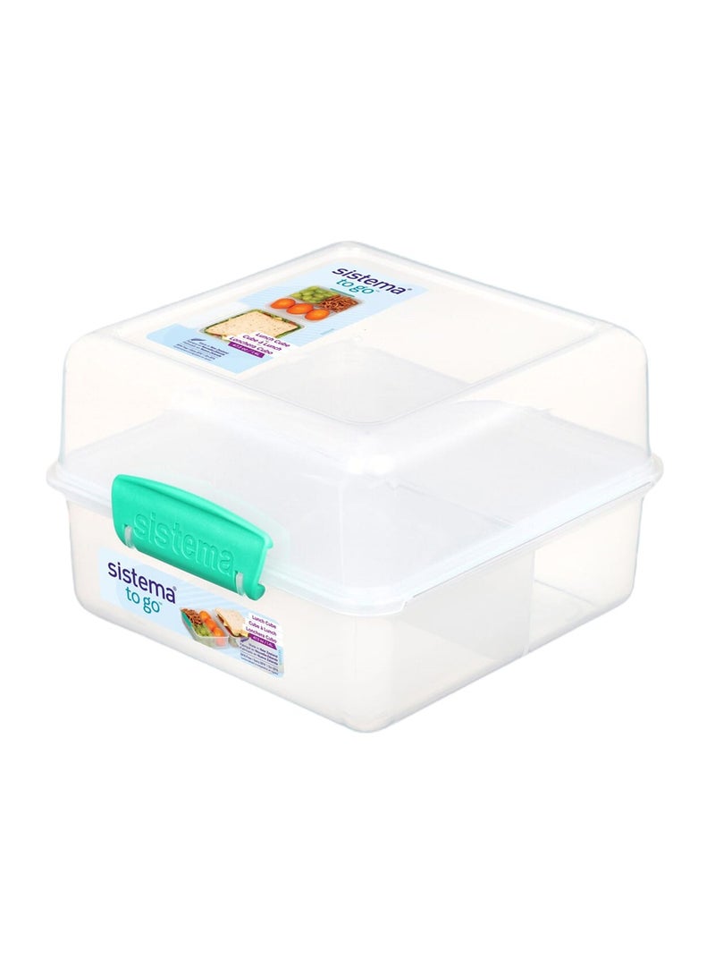 Sistema Lunch Cube To Go 1.4L Clear with Ocean Blue Clip – BPA Free Reusable Lunch Box with Divided Compartments, Secure Locking Lid, Meal Prep Food Storage Container for School, Office & Travel - Image 1