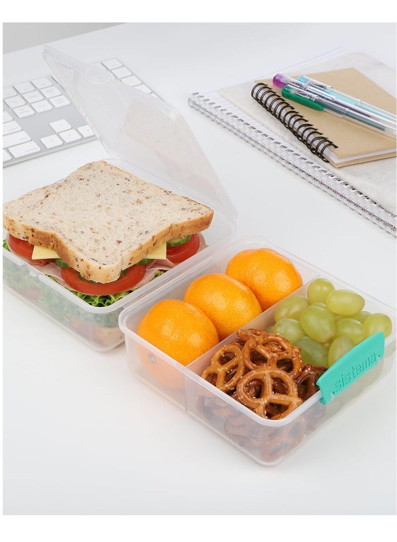Sistema Lunch Cube To Go 1.4L Clear with Ocean Blue Clip – BPA Free Reusable Lunch Box with Divided Compartments, Secure Locking Lid, Meal Prep Food Storage Container for School, Office & Travel - Image 3