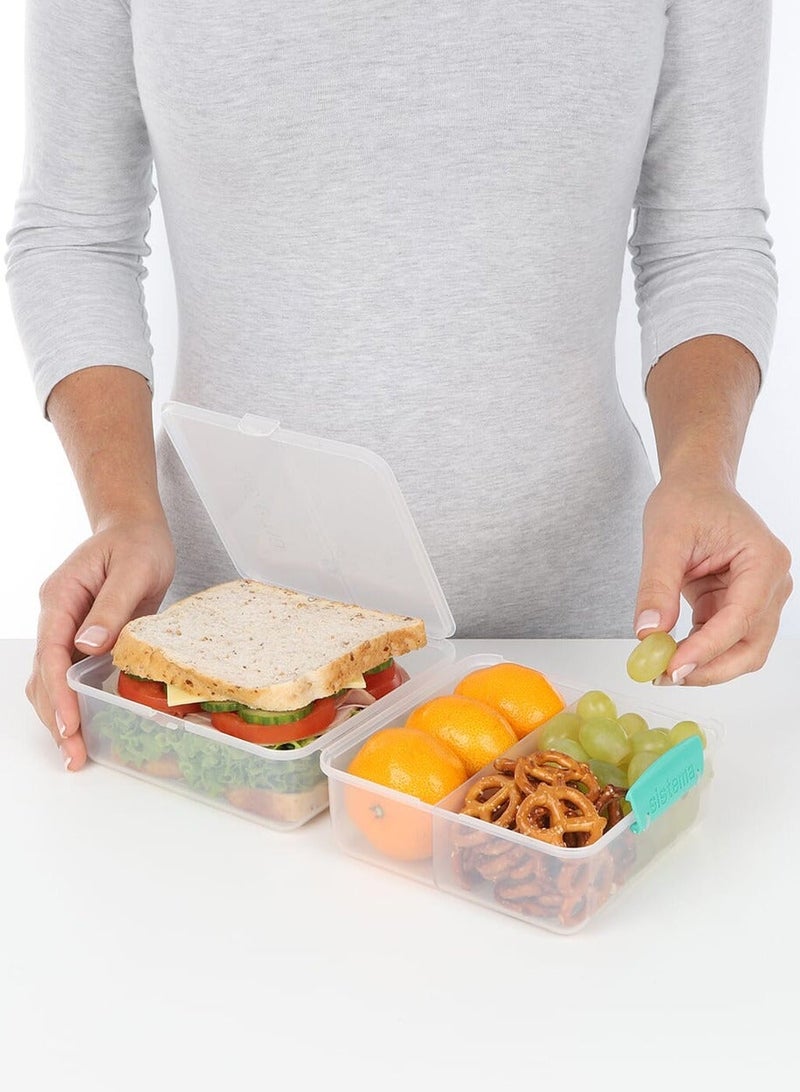 Sistema Lunch Cube To Go 1.4L Clear with Ocean Blue Clip – BPA Free Reusable Lunch Box with Divided Compartments, Secure Locking Lid, Meal Prep Food Storage Container for School, Office & Travel - Image 2