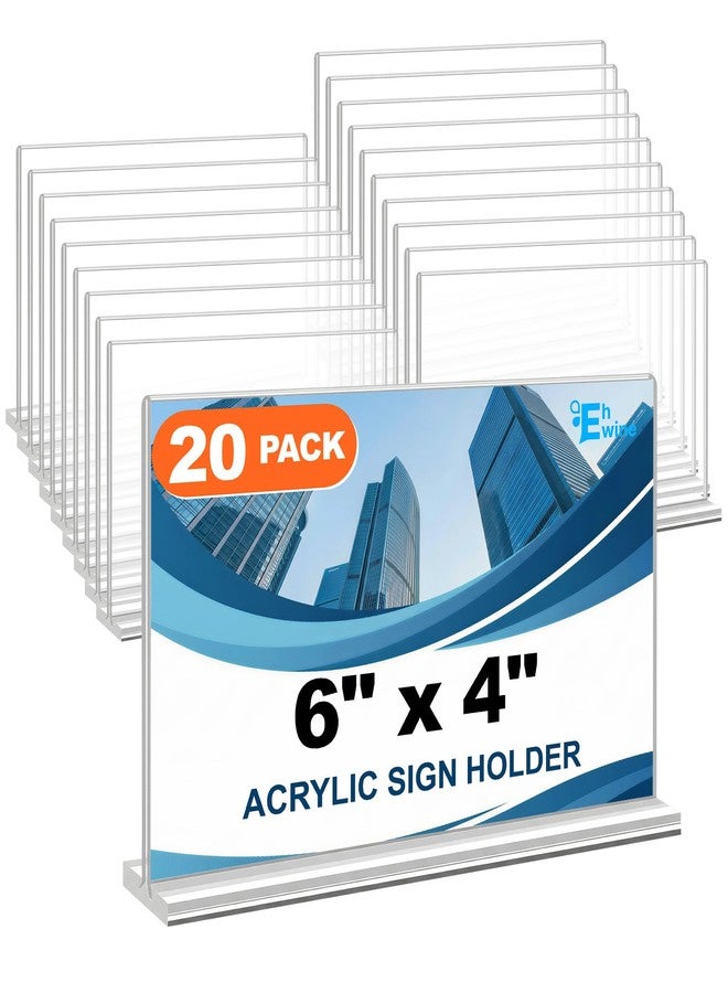 EHWINE Acrylic Sign Holder 4 x 6 Horizontal, 20 Pack Double-Sided Stand up Table Top Sign Holders, Clear Acrylic Picture Frame Menu Flyer Paper Holder Display Stand for Cashier Counter Restaurant Office Wedding Party - Image 1