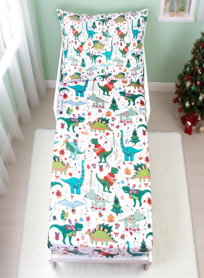 جيسن طقم سرير للأطفال الصغار من JISEN، مكون من قطعتين، مطبوع عليه ديناصور، للأولاد والبنات، يتضمن ملاءة ملائمة وغطاء وسادة - Image 2