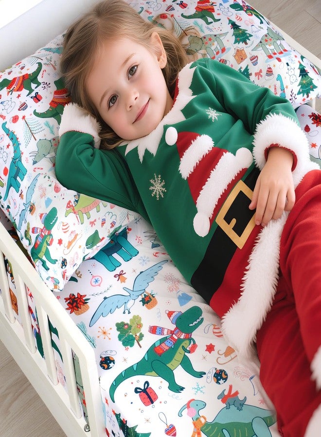جيسن طقم سرير للأطفال الصغار من JISEN، مكون من قطعتين، مطبوع عليه ديناصور، للأولاد والبنات، يتضمن ملاءة ملائمة وغطاء وسادة - Image 4