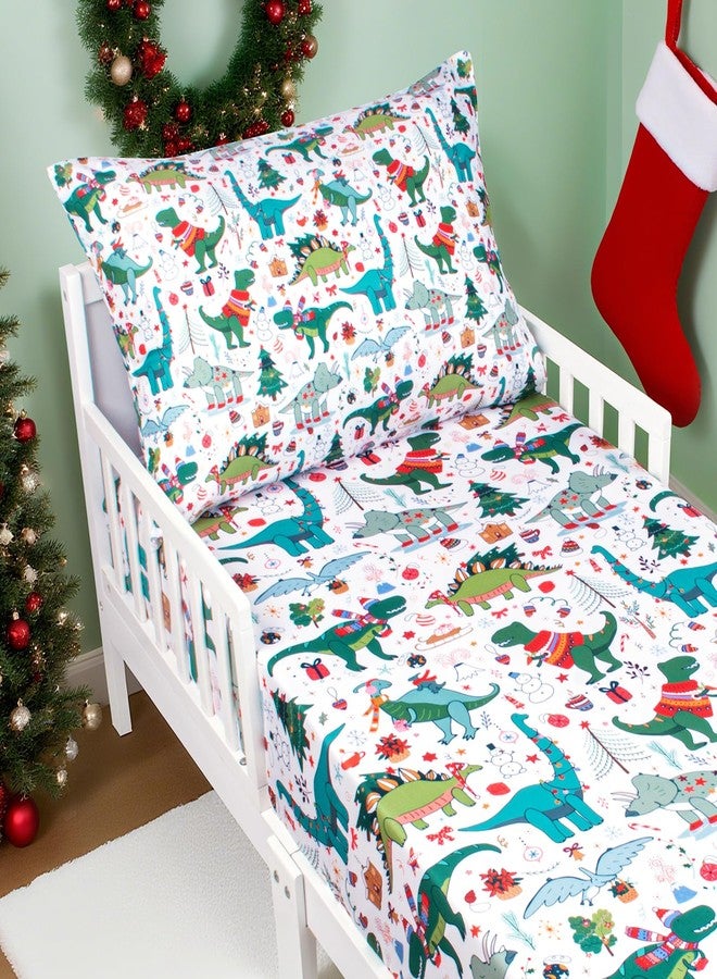 جيسن طقم سرير للأطفال الصغار من JISEN، مكون من قطعتين، مطبوع عليه ديناصور، للأولاد والبنات، يتضمن ملاءة ملائمة وغطاء وسادة - Image 3