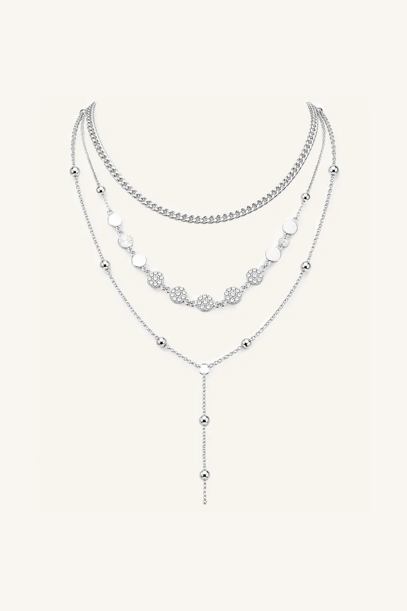 Woman 3 Layer Silver Necklace
