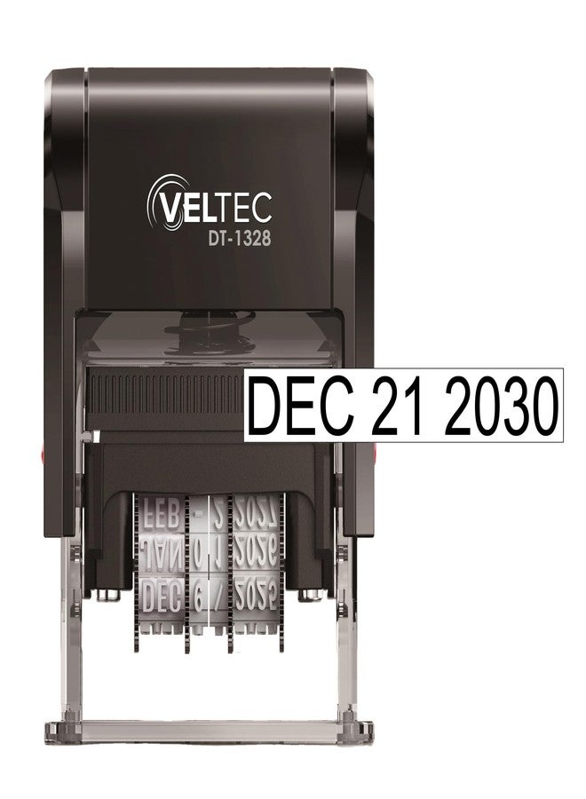 Veltec Self Inking Date Stamp with Month, Day, Year - Easy to Use & Adjust, Rubber Head, Sturdy ABS, Uniform Print, 10 Years of Dates, Refillable (Black) - Image 1