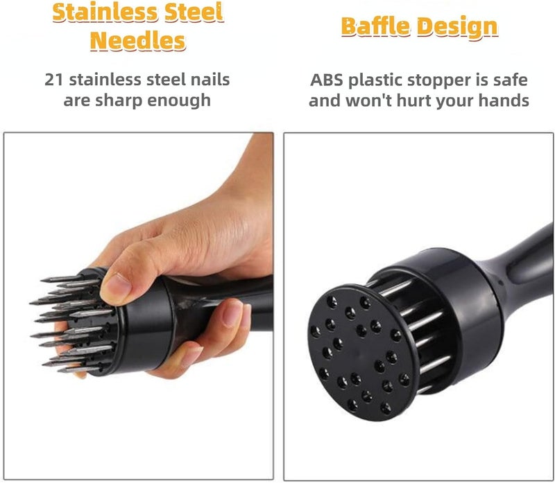 RoarCraft Meat Tenderizer, Stainless Steel Needle Ultra Sharp 21 Blades Meat Tenderizer Tool for tenderizing Chicken, Beef, Steak, Veal and Pork (Black) - Image 4