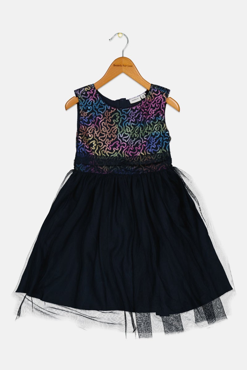 NAME IT Toddlers Girl Texrured Dress, Navy - Image 1