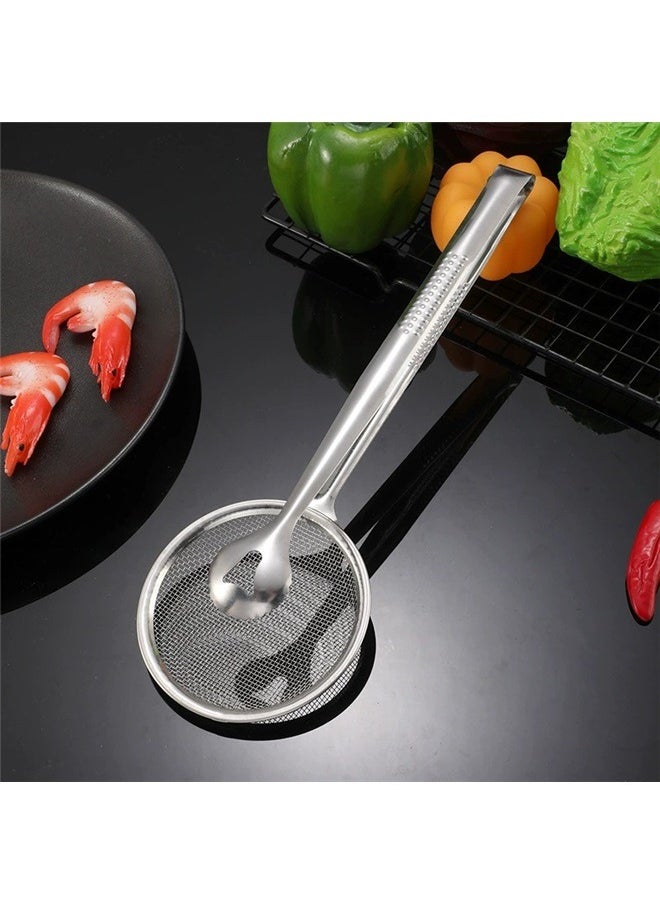 yongsheng Oil Seepage Funnel With Filter Screen Silver 28x10.4cm，Multi-Functional Stainless Steel Kitchen Tongs with Built-in Strainer Spoon - Ergonomic, Heat-Resistant, and Durable Tool for Cooking and Serving  - Image 2