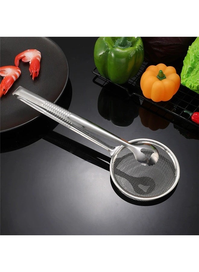 yongsheng Oil Seepage Funnel With Filter Screen Silver 28x10.4cm，Multi-Functional Stainless Steel Kitchen Tongs with Built-in Strainer Spoon - Ergonomic, Heat-Resistant, and Durable Tool for Cooking and Serving  - Image 3