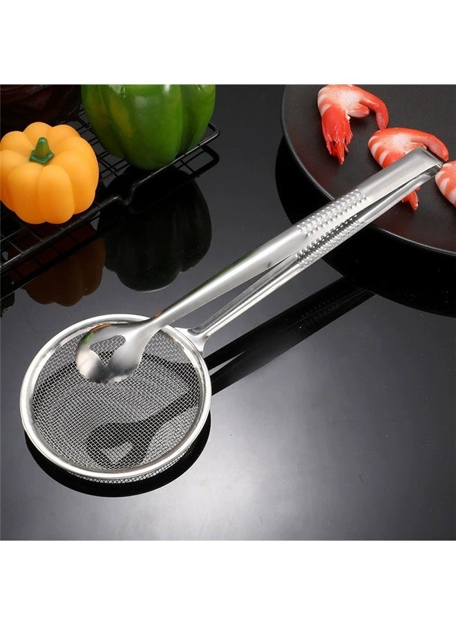 yongsheng Oil Seepage Funnel With Filter Screen Silver 28x10.4cm，Multi-Functional Stainless Steel Kitchen Tongs with Built-in Strainer Spoon - Ergonomic, Heat-Resistant, and Durable Tool for Cooking and Serving  - Image 5