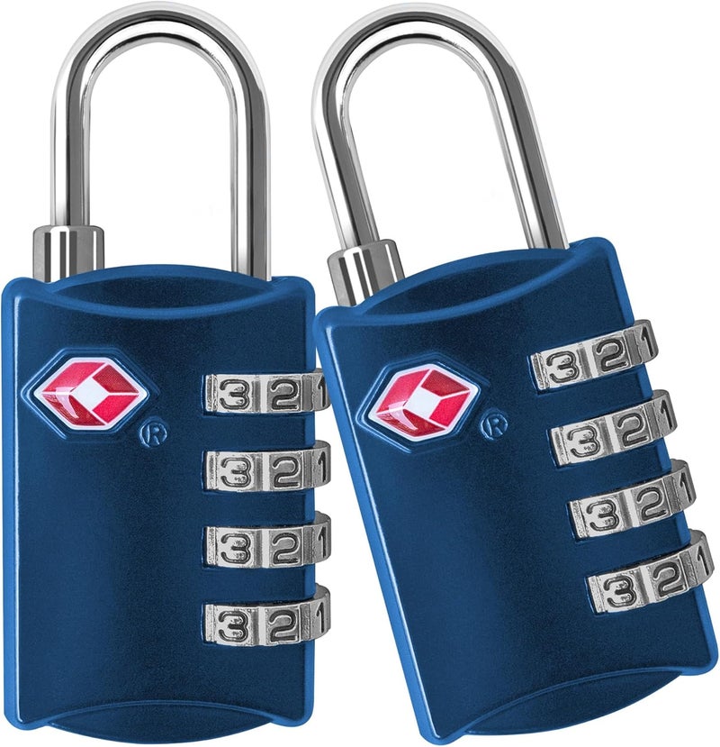 desired tools TSA Luggage Locks (2 Pack) - 4 Digit Combination Steel Padlocks - Approved Travel Lock for Suitcases & Baggage - Blue - Image 1