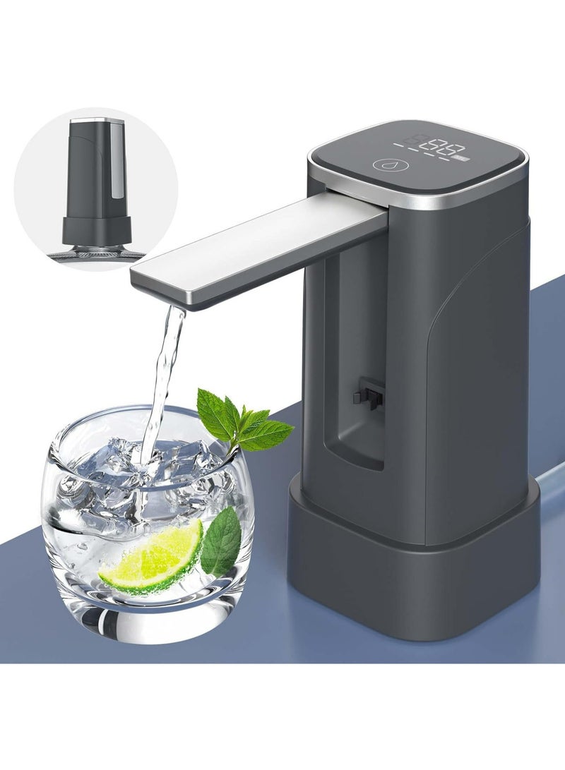 Hihonor Dual-use Desktop Water Bottle Dispenser and Foldable Automatic Water Dispenser, With LED Touch Display 5 Gallon Electric Drinking Water Pump,USB Charging Portable Water Dispenser for Home Camping, Black - Image 1