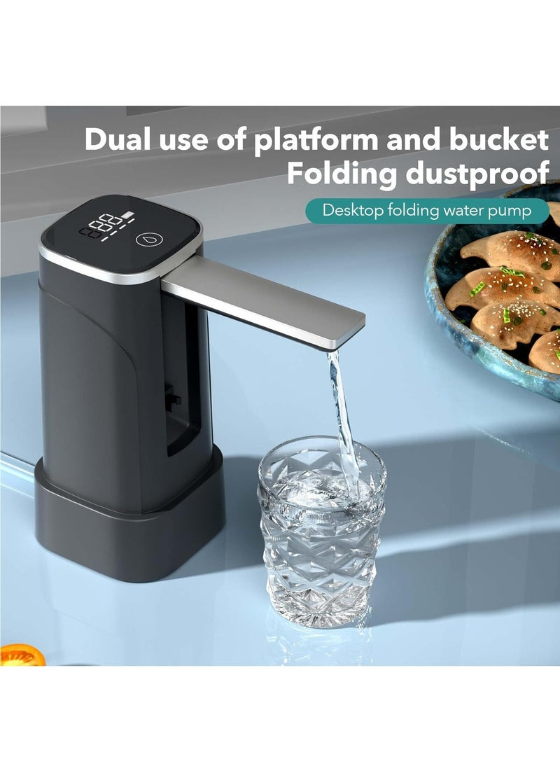 Hihonor Dual-use Desktop Water Bottle Dispenser and Foldable Automatic Water Dispenser, With LED Touch Display 5 Gallon Electric Drinking Water Pump,USB Charging Portable Water Dispenser for Home Camping, Black - Image 4