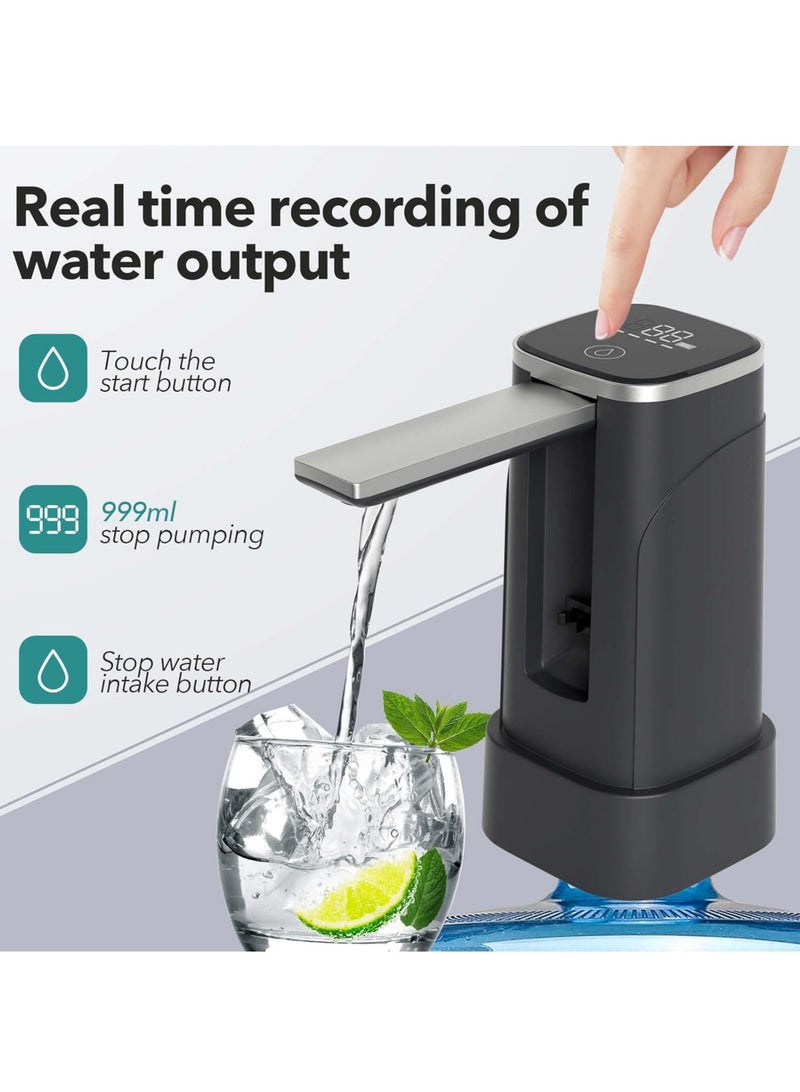 Hihonor Dual-use Desktop Water Bottle Dispenser and Foldable Automatic Water Dispenser, With LED Touch Display 5 Gallon Electric Drinking Water Pump,USB Charging Portable Water Dispenser for Home Camping, Black - Image 2