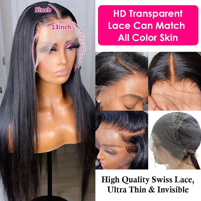 Subella 12A HD Lace Front Wigs Human Hair Pre Plucked Hairline with Baby Hair 180 Density 13x5 Brazilian Straight Human Hair Wigs for Black Women Natural Black Color (14inch) - Image 2