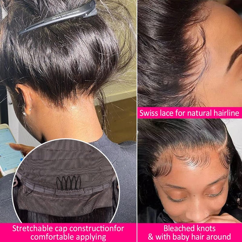 Subella 12A HD Lace Front Wigs Human Hair Pre Plucked Hairline with Baby Hair 180 Density 13x5 Brazilian Straight Human Hair Wigs for Black Women Natural Black Color (14inch) - Image 4