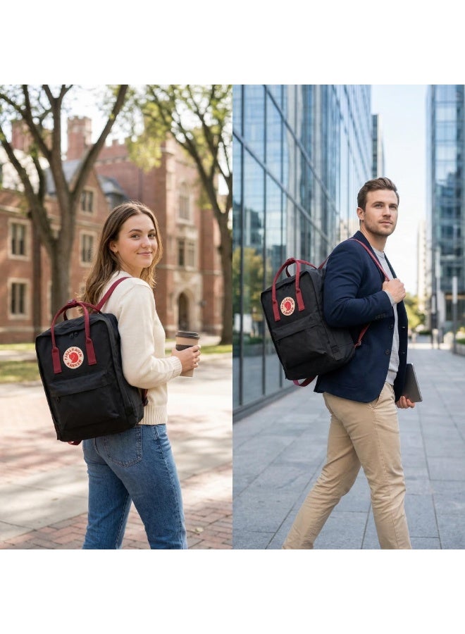 Fjallraven Classic Square Backpack for Women Men Teens, Water Resistant Lightweight Casual Daypack, Fashion School Bookbag with Front Pocket & Top Handles, Ideal for Daily Commute, Work, Travel Black Red Strap - Image 4
