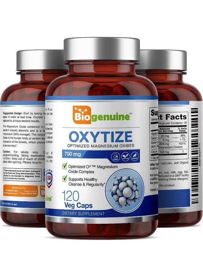 Biogenuine بيوجينيو أوكسيتيز 750 ملغ 120 كبسولة - ملين لطيف قائم على أكسيد المغنيسيوم الطبيعي لتنظيف القولون - يدعم انتظام الجهاز الهضمي الصحي - Image 4