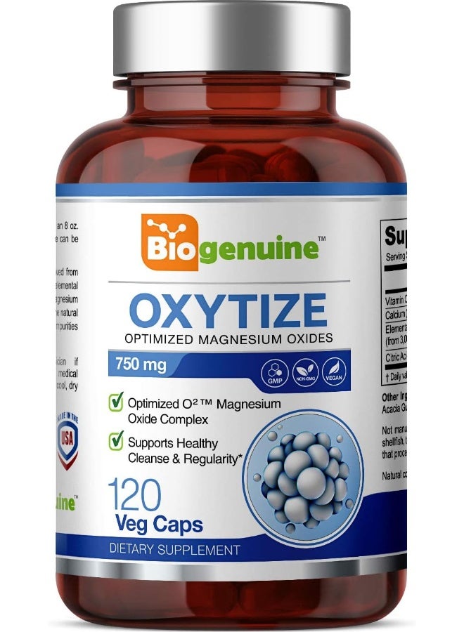 Biogenuine بيوجينيو أوكسيتيز 750 ملغ 120 كبسولة - ملين لطيف قائم على أكسيد المغنيسيوم الطبيعي لتنظيف القولون - يدعم انتظام الجهاز الهضمي الصحي - Image 1