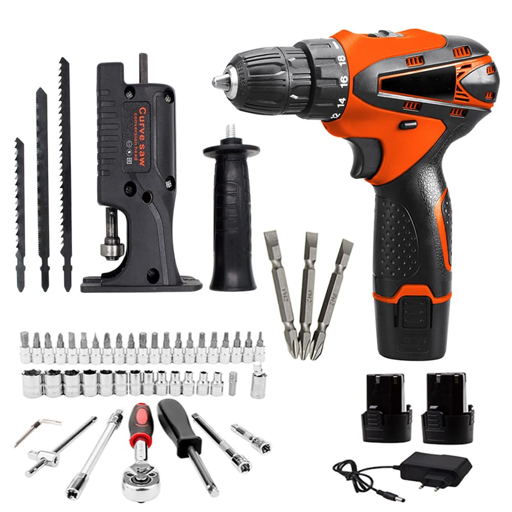 MLD Powerful 12V Liion Cordless Drill With Combo Jig saw Attachment for drill machinecordlessscrewdriver machines Extra 50pcs Accessories Tool Kit set JR516 12v1350 RpmMulticolor