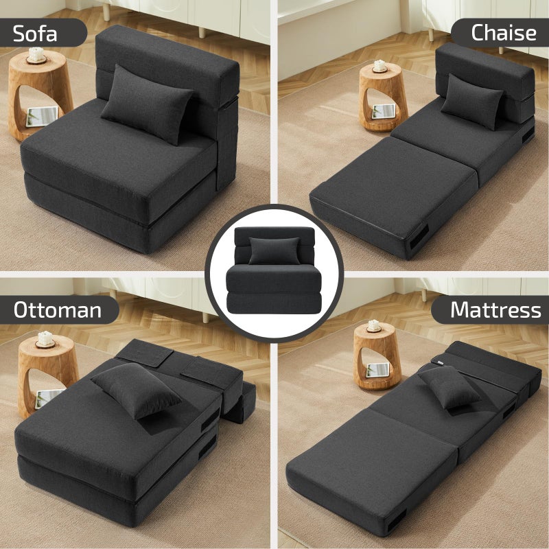 SUYOLS Folding Sofa Bed with Pillow- Convertible Chair Floor Couch & Sleeping Mattress, Foldable Memory Foam Sleeper for Living Room/Dorm/Guest Room/Home Office/Apartment/Loft, Single26, Dark Gray - Image 5