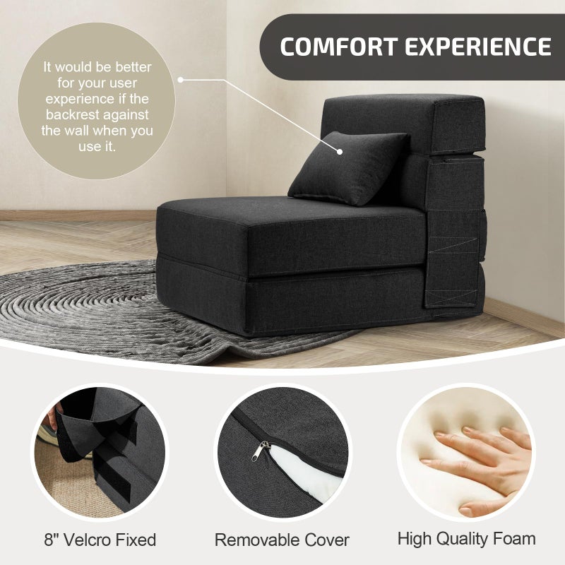 SUYOLS Folding Sofa Bed with Pillow- Convertible Chair Floor Couch & Sleeping Mattress, Foldable Memory Foam Sleeper for Living Room/Dorm/Guest Room/Home Office/Apartment/Loft, Single26, Dark Gray - Image 4