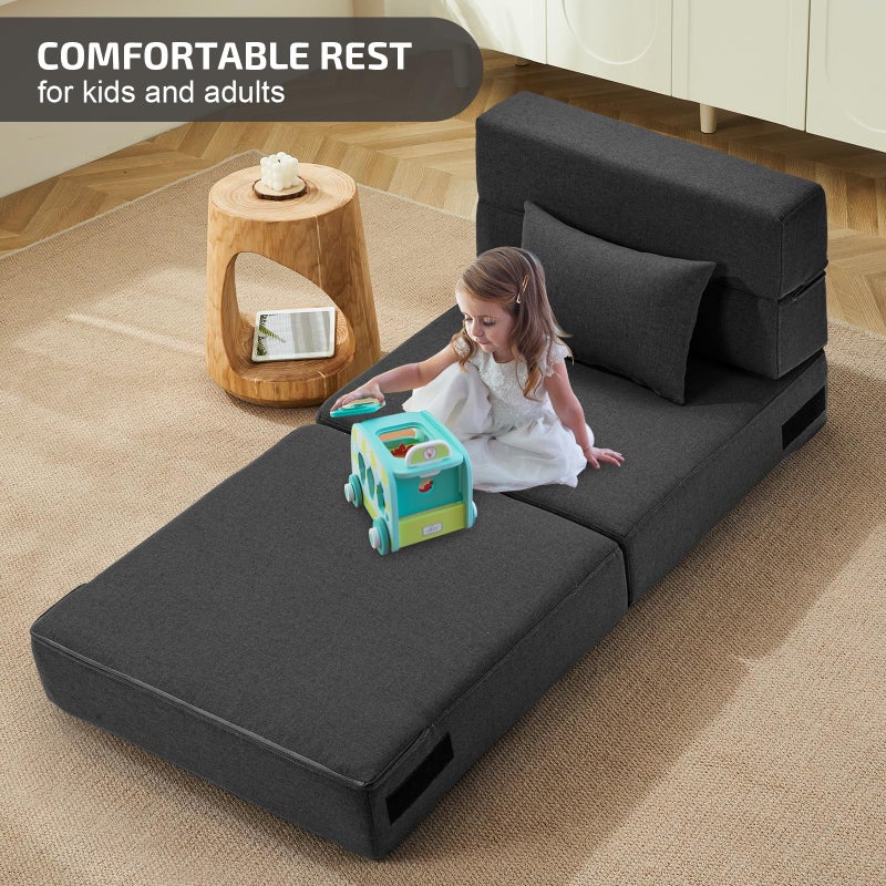 SUYOLS Folding Sofa Bed with Pillow- Convertible Chair Floor Couch & Sleeping Mattress, Foldable Memory Foam Sleeper for Living Room/Dorm/Guest Room/Home Office/Apartment/Loft, Single26, Dark Gray - Image 2