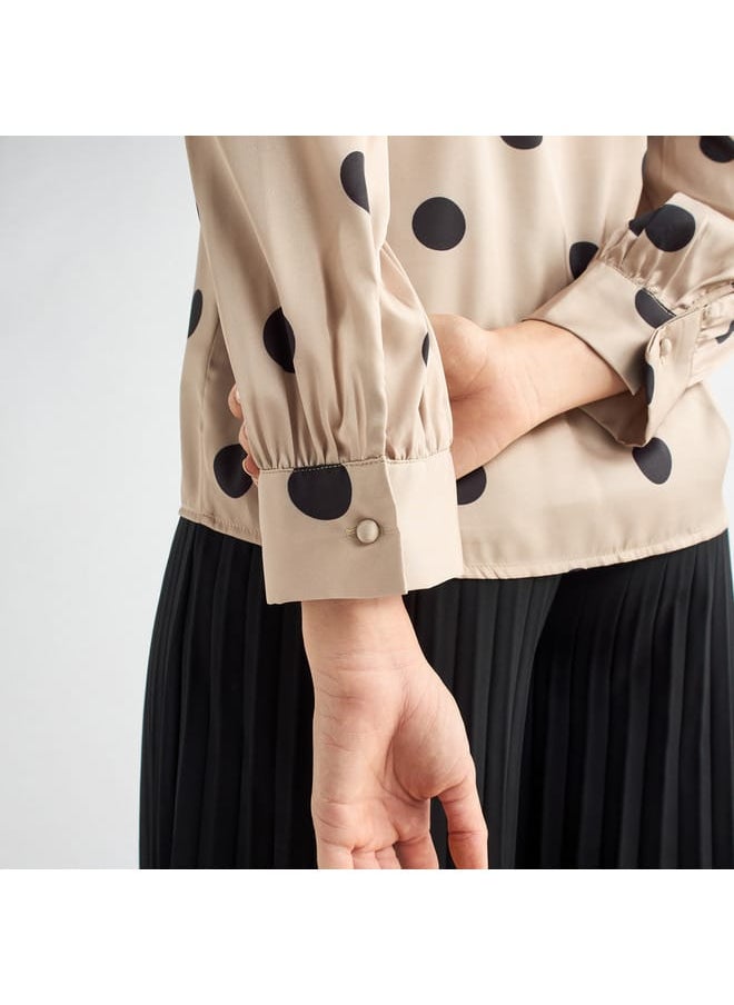 FAV All-Over Polka Dot Print V-neck Top with Long Sleeves  - Image 4