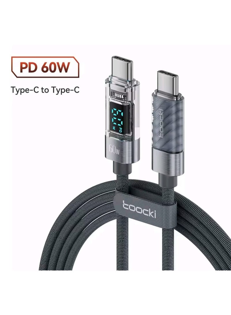Toocki  High Quality digital display Type C to type C Fast Charging Cable PD 60w for iPhone samsang & android fast charging cable - Image 1