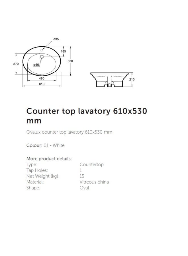 DANUBE HOME Is - Oval Countertop Wash Basin 61X53 White G080001 - Image 2