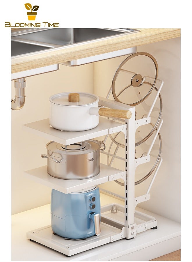 BLOOMING TIME Kitchen Storage Rack, Freestanding Multi-Tier Pot Rack for Home Use, Sink-Mounted Pot Rack with Layered Shelves, Dishwasher Sink Pot Rack, Kitchen Countertop Storage Rack, Pot Storage Rack, Multi-Functional Home Storage Rack, White - Image 2