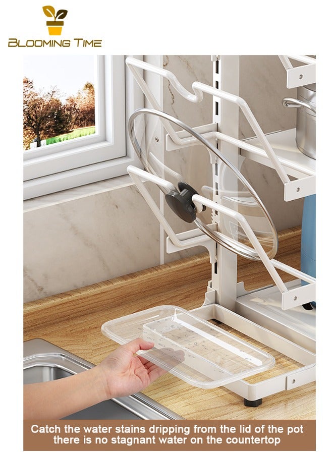 BLOOMING TIME Kitchen Storage Rack, Freestanding Multi-Tier Pot Rack for Home Use, Sink-Mounted Pot Rack with Layered Shelves, Dishwasher Sink Pot Rack, Kitchen Countertop Storage Rack, Pot Storage Rack, Multi-Functional Home Storage Rack, White - Image 5