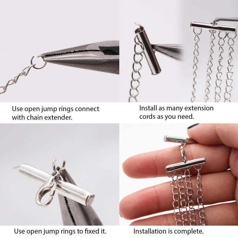 JOJOPLAY All Size Slider Clasp for Beading Slide Tube Cord Ends with Open Jump Rings Lobster Clasp Chain Extender Jewelry Finding Kit Bead Loom End Bar for Jewelry Making (Silver) - Image 5