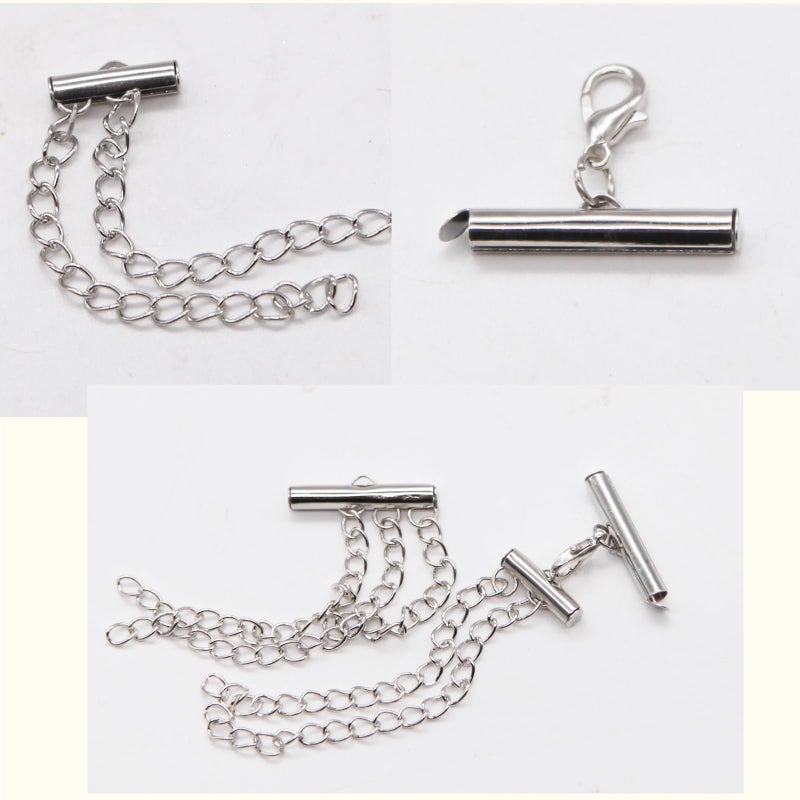 JOJOPLAY All Size Slider Clasp for Beading Slide Tube Cord Ends with Open Jump Rings Lobster Clasp Chain Extender Jewelry Finding Kit Bead Loom End Bar for Jewelry Making (Silver) - Image 3