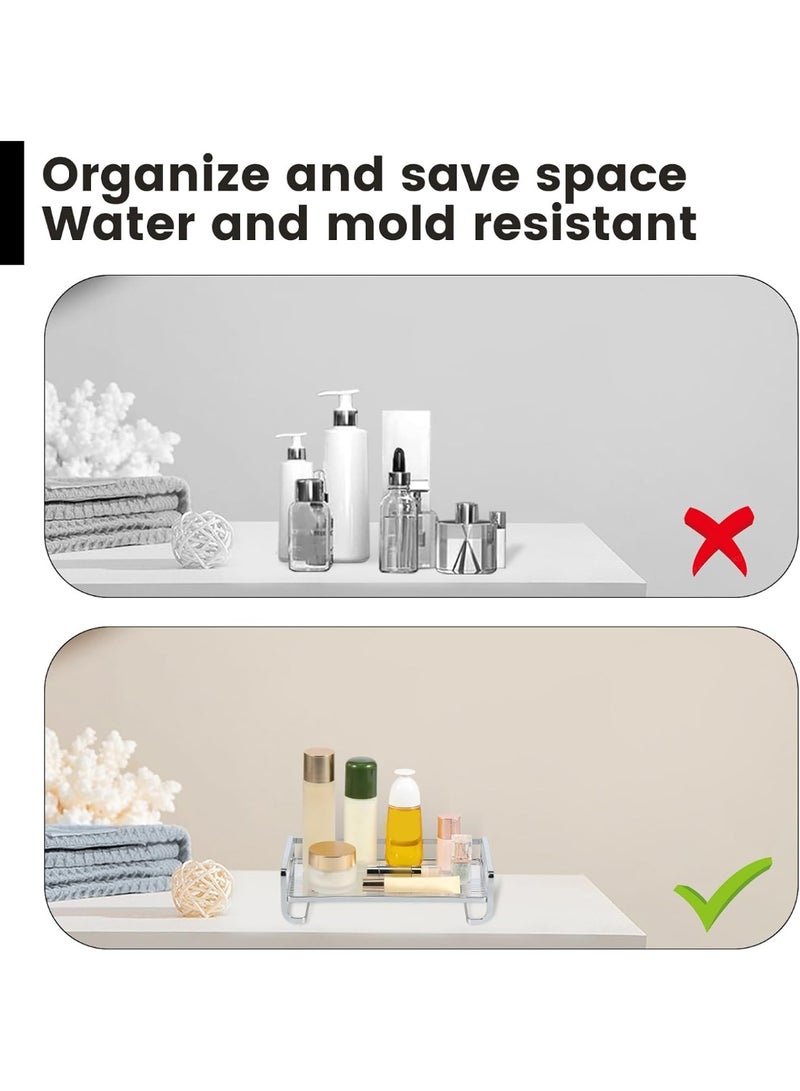 Bathroom Vanity Tray – Silver Acrylic  Metal Perfume Tray for Dresser, Makeup, Skincare  Cologne Organizer – Decorative Waterproof Countertop Tray for Bathroom, Bedroom, or Toilet Tank (Silver)  - Image 3