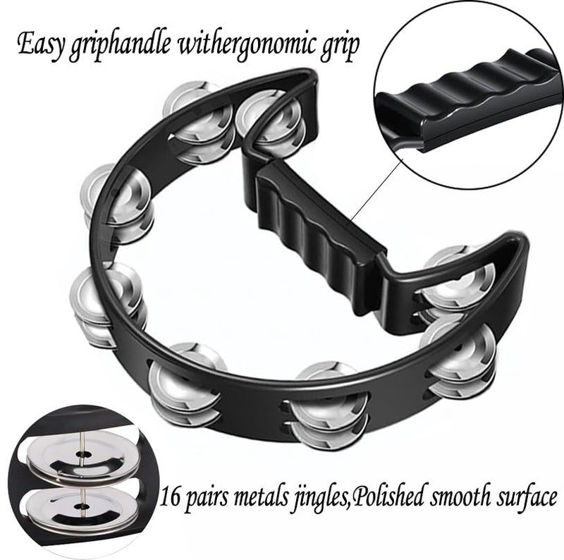 Rrayia 10 Pcs Black Tambourines for Adults - Half Moon Tambourine, Foot Tambourine, Wood Rhythm Sticks, Egg Shakers, Wrist Bells, a Pair Maracas, Musical Percussion Instrument Set for Church,Party - Image 3