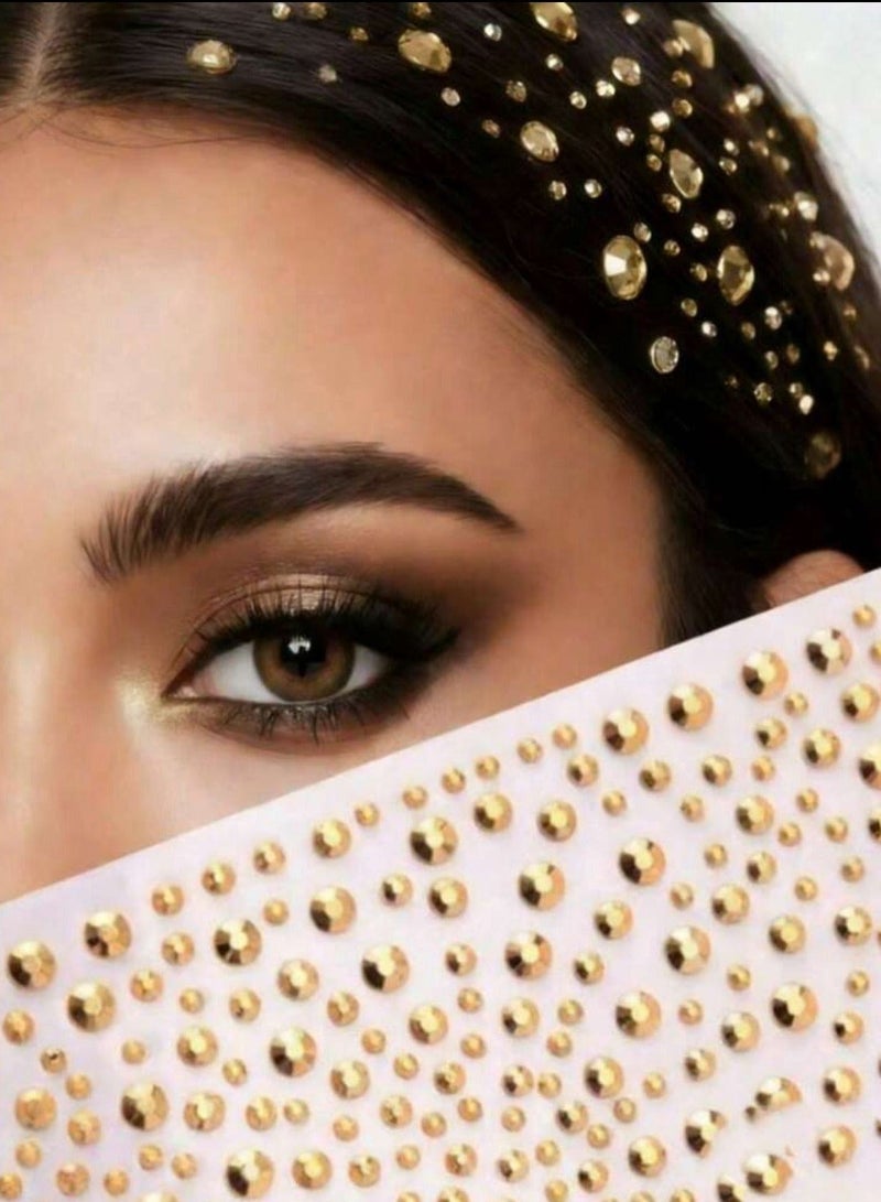 2 sheets of self-adhesive rhinestones for the face for makeup festivals, stick to pearl hair jewelry, pearl rhinestone stickers for the face, hair, eyes, makeup, and nails - Image 1