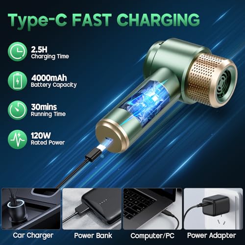 JONYJ Handheld Car Vacuum Cleaner, 16000PA Hand Held Vacuum Portable Cordless, 2 in 1 Air Duster and Vacuum Cleaner with LED Light, Multi-Nozzles, 120W High Power Mini Vacuum for Home, Pet, Office - Image 4