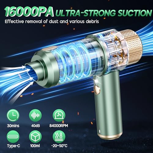 JONYJ Handheld Car Vacuum Cleaner, 16000PA Hand Held Vacuum Portable Cordless, 2 in 1 Air Duster and Vacuum Cleaner with LED Light, Multi-Nozzles, 120W High Power Mini Vacuum for Home, Pet, Office - Image 3