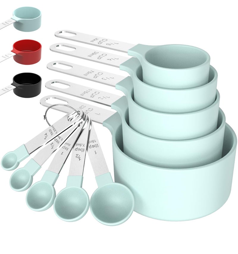 TILUCK Measuring Cups & Spoons Set, Stackable Cups and Spoons, Nesting Measure Cups with Stainless Steel Handle, Kitchen Gadgets for Cooking & Baking (Green) - Image 1