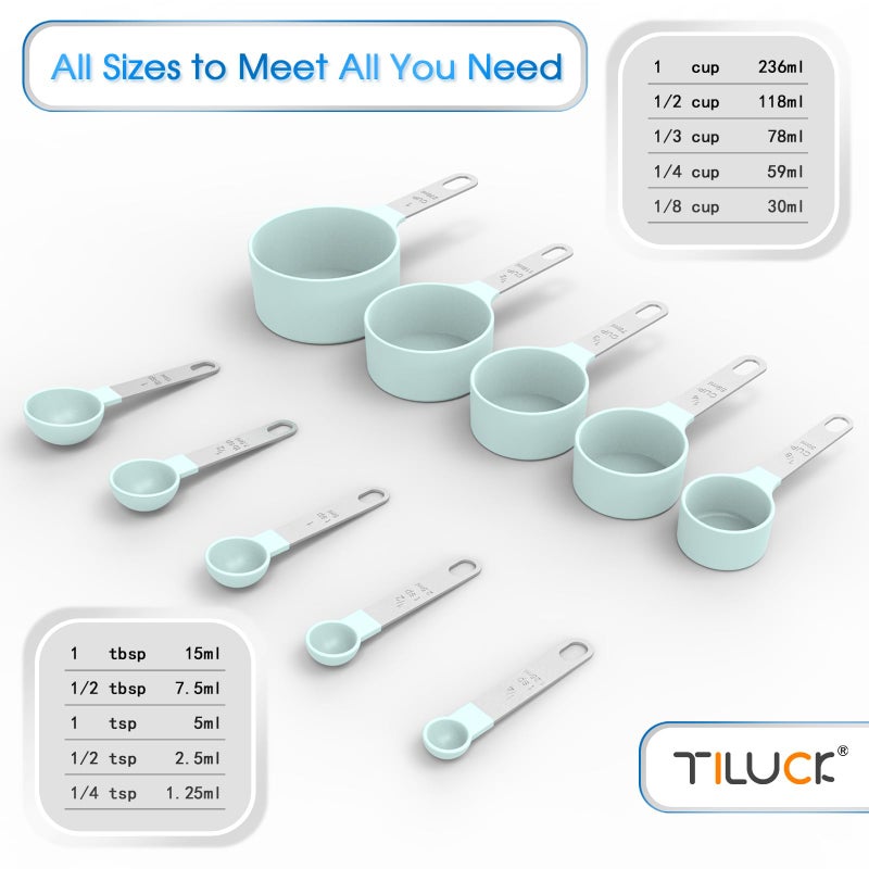 TILUCK Measuring Cups & Spoons Set, Stackable Cups and Spoons, Nesting Measure Cups with Stainless Steel Handle, Kitchen Gadgets for Cooking & Baking (Green) - Image 3