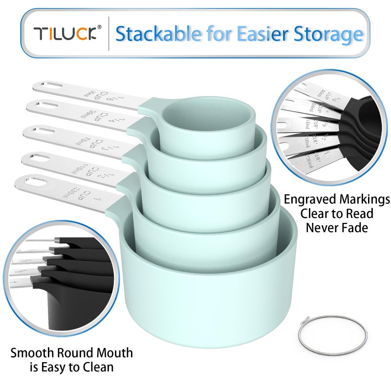 TILUCK Measuring Cups & Spoons Set, Stackable Cups and Spoons, Nesting Measure Cups with Stainless Steel Handle, Kitchen Gadgets for Cooking & Baking (Green) - Image 4