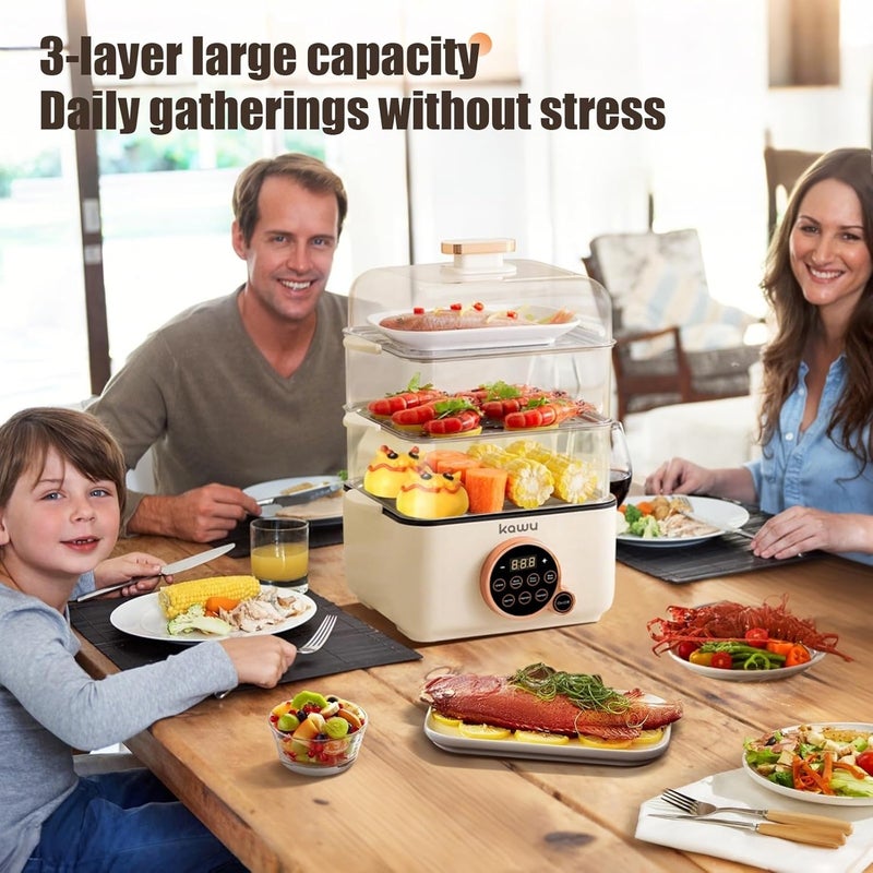 Kawu Electric Food Steamer with Hot Pot,1500W Fast Heating Electric Cooking Pot for Cooking Vegetables, Seafood, Noodles,Touch Control & Dry-Boil Protection,Suitable for the kitchen - Image 2