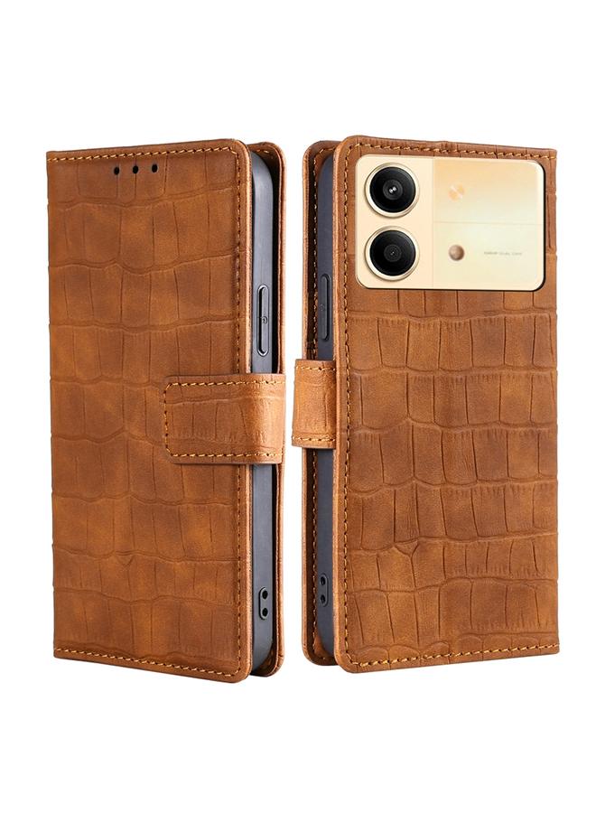 Green Tiger For Xiaomi Redmi Note 13R Pro 5G Skin Feel Crocodile Magnetic Clasp Leather Phone Case(Brown)