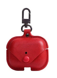 Leather Protective Case Skin Cover with Keychain and Lock for Apple Airpods 3 Case Women Men Red