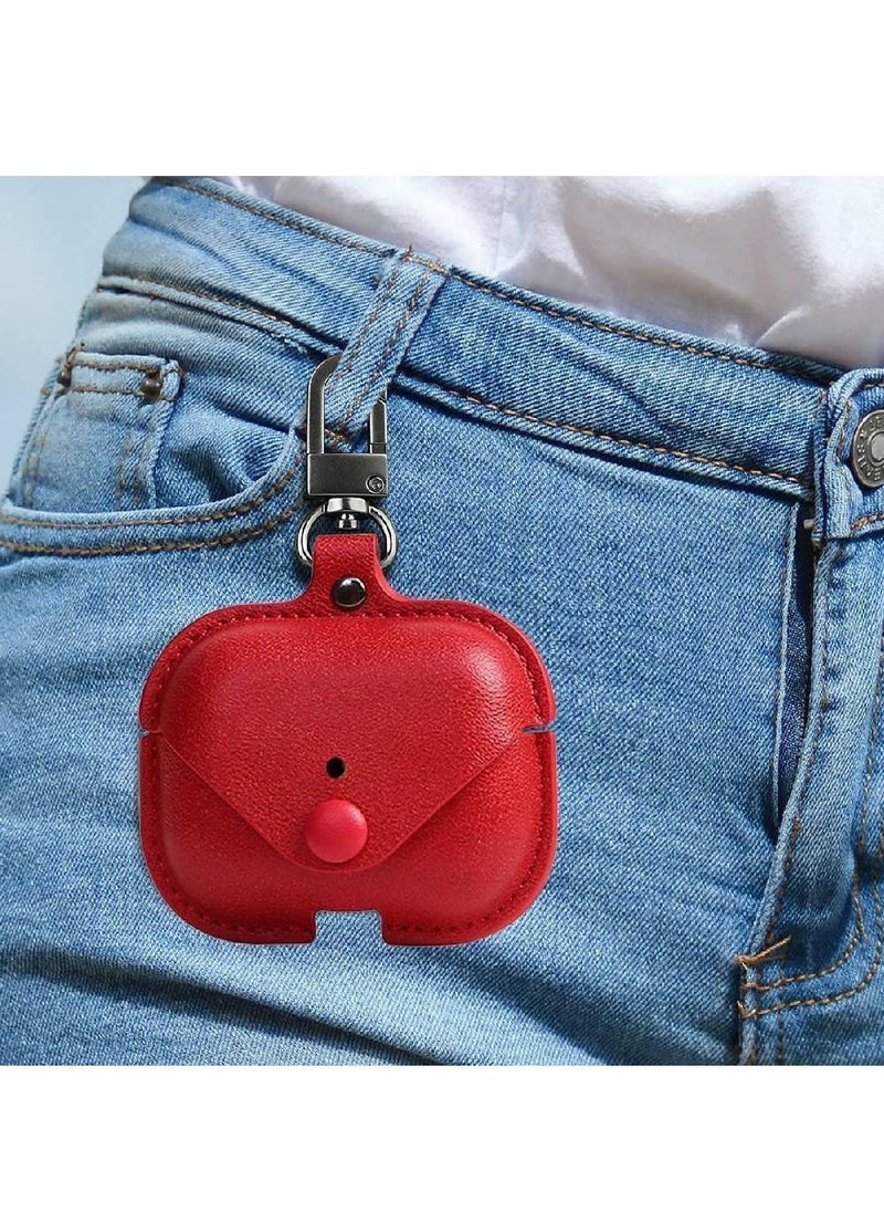 GENNEXT - Leather Protective Case Skin Cover with Keychain and Lock for Apple Airpods 3 Case Women Men Red - Image 1
