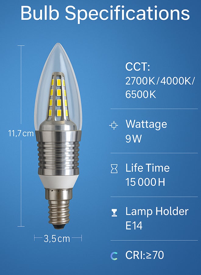Max D085 LED Candle M-TB1409 9W E14 SL WH 50Hz Pack of 3 - Image 5