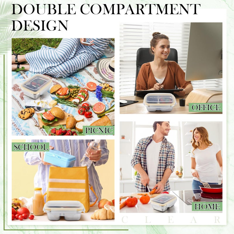 Blushtier 2 Pack Stainless Steel Snack Containers, 550ml Dual Section (Non Sealed Divider), Leak Resistant Lids for Dry Foods, 304 Stainless Steel, Reusable Food Storage for Office, School, Travel - Image 4