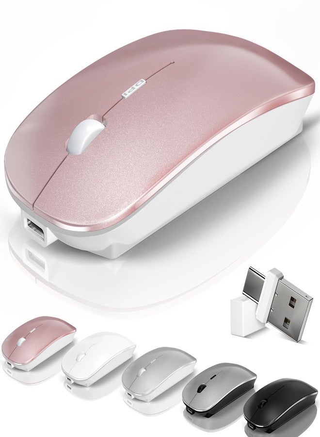 Kovess Bluetooth Wireless Mouse for MacBook Air Mac Pro Laptop PC Pad Optical Rechargeable Silent Mouse with Jiggler Mode Dual Mode Switch Mouse Bluetooth 5.2/3.0 and 2.4G USB-A & USB-C Receiver Rose Gold - Image 1